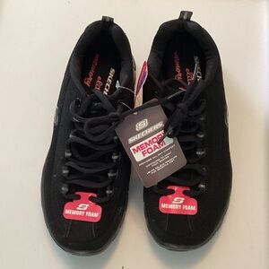 Skechers Black Lace-Up Memory Foam Trainers